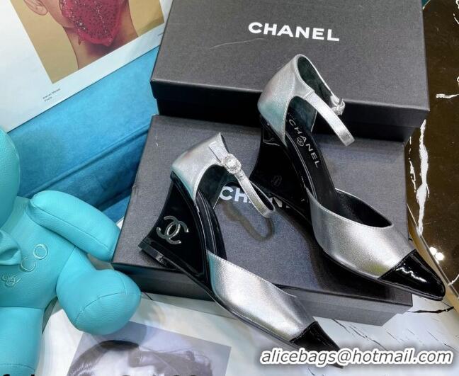 Cheap Beautiful Chanel Calfskin Wedge Pumps 080904 Silver 2021