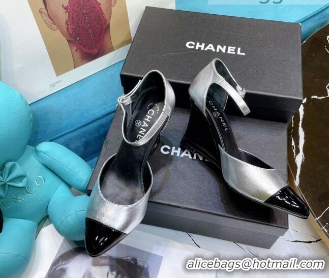 Cheap Beautiful Chanel Calfskin Wedge Pumps 080904 Silver 2021