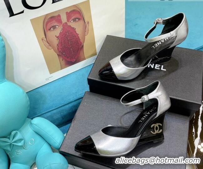 Cheap Beautiful Chanel Calfskin Wedge Pumps 080904 Silver 2021