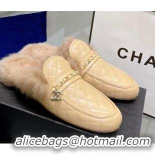 Discount Chanel Lambskin Wool Flat Mules 080908 Apricot 2021