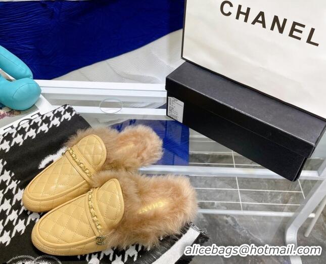 Discount Chanel Lambskin Wool Flat Mules 080908 Apricot 2021