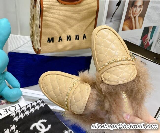 Discount Chanel Lambskin Wool Flat Mules 080908 Apricot 2021