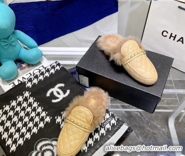 Discount Chanel Lambskin Wool Flat Mules 080908 Apricot 2021