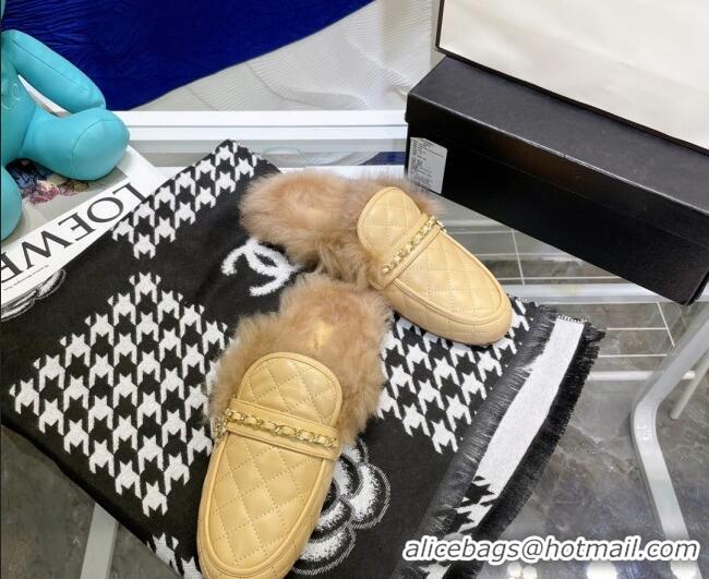 Discount Chanel Lambskin Wool Flat Mules 080908 Apricot 2021