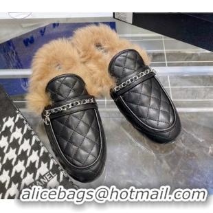 Best Price Chanel Lambskin Wool Flat Mules 080908 Black 2021