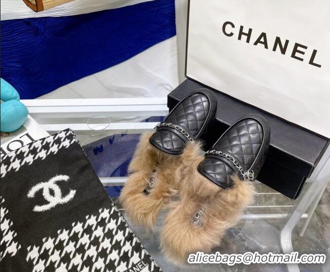 Best Price Chanel Lambskin Wool Flat Mules 080908 Black 2021