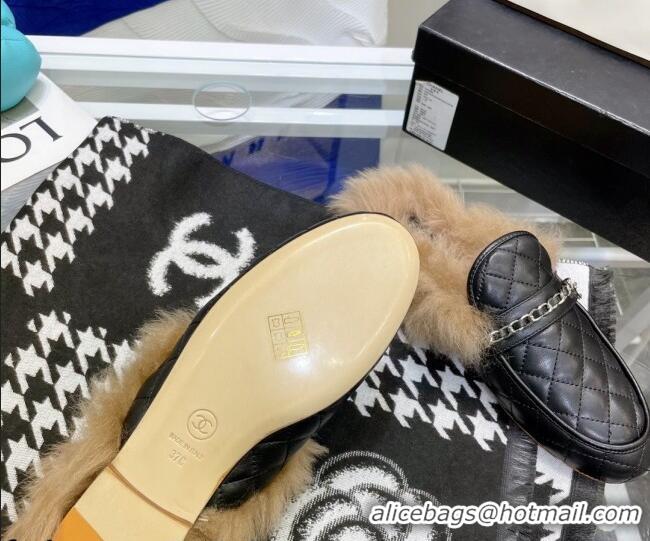 Best Price Chanel Lambskin Wool Flat Mules 080908 Black 2021