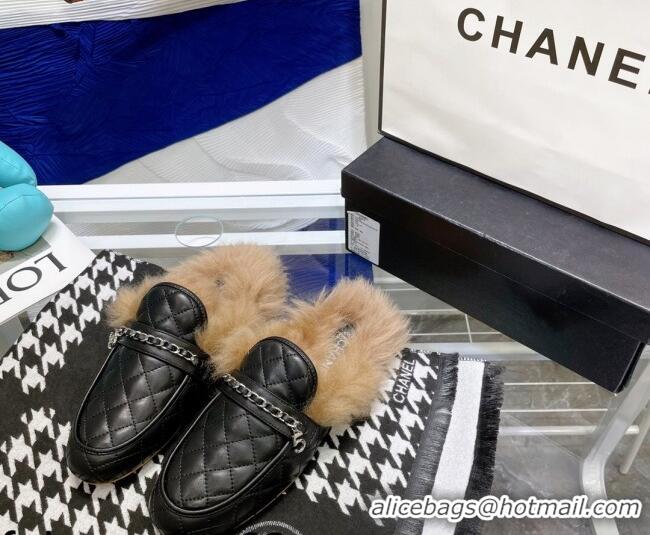 Best Price Chanel Lambskin Wool Flat Mules 080908 Black 2021