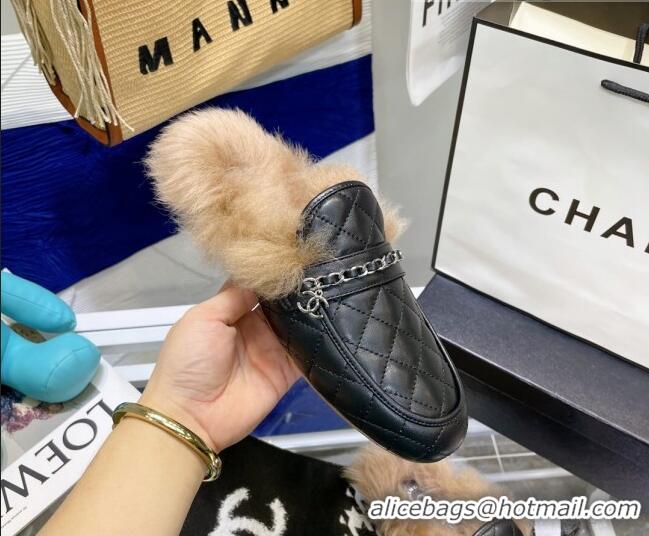 Best Price Chanel Lambskin Wool Flat Mules 080908 Black 2021