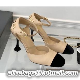 Good Product Chanel Lambskin Pumps 9cm with Logo Back Apricot 080916