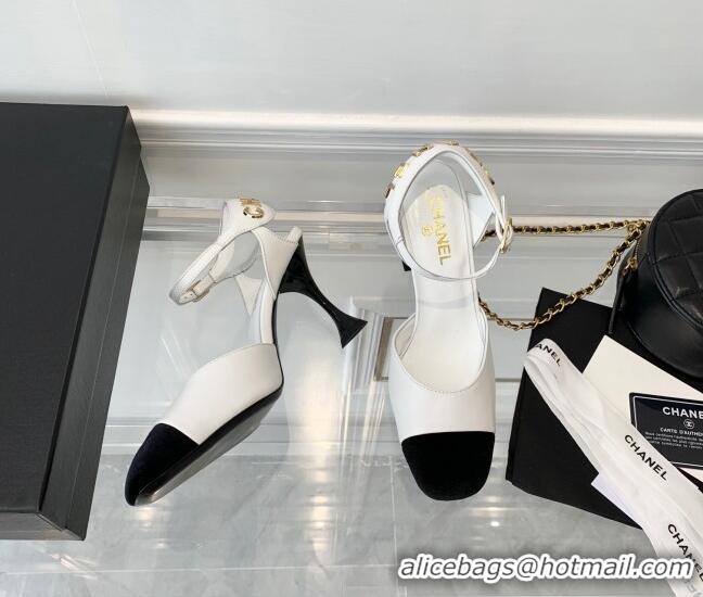 AAAAA Chanel Lambskin Pumps 9cm with Logo Back White 080917