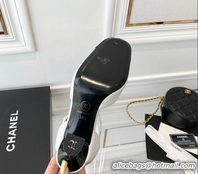 AAAAA Chanel Lambskin Pumps 9cm with Logo Back White 080917