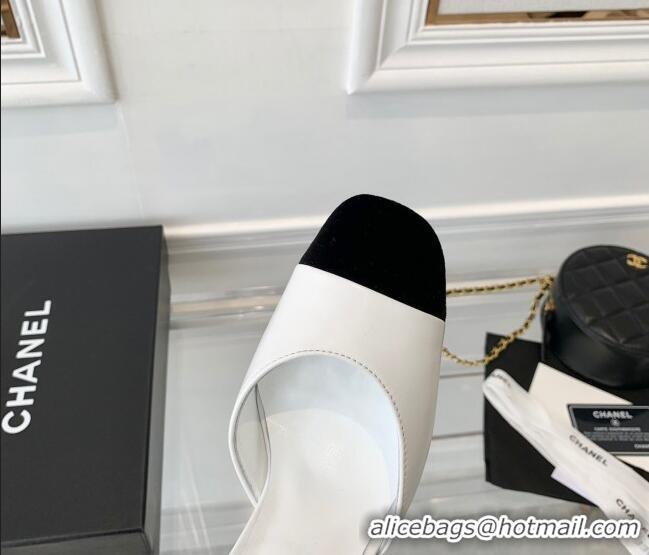 AAAAA Chanel Lambskin Pumps 9cm with Logo Back White 080917