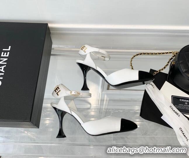 AAAAA Chanel Lambskin Pumps 9cm with Logo Back White 080917