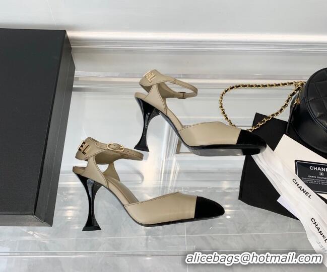 Duplicate Chanel Lambskin Pumps 9cm with Logo Back Beige 080919