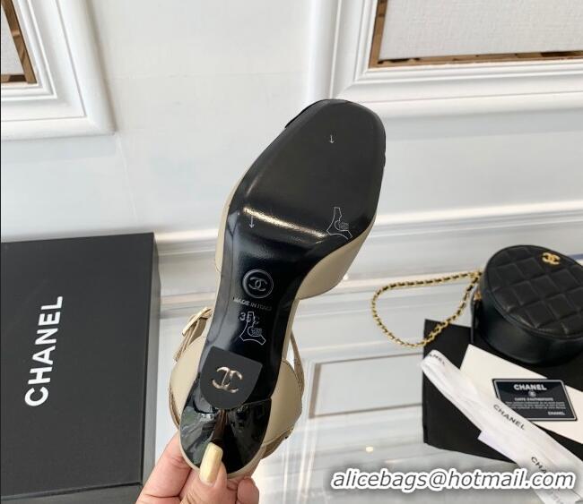 Duplicate Chanel Lambskin Pumps 9cm with Logo Back Beige 080919