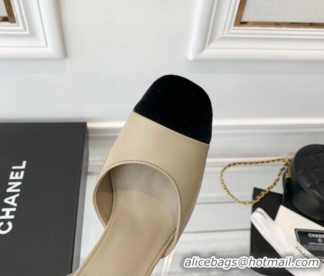 Duplicate Chanel Lambskin Pumps 9cm with Logo Back Beige 080919