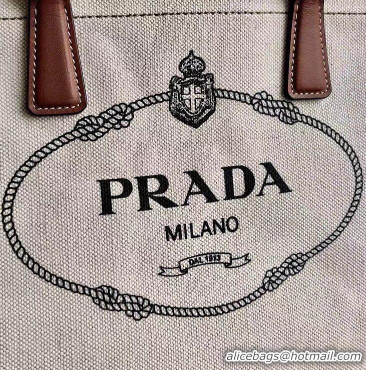 Top Grade Prada Small Linen blend and Leather Tote Bag 1BG356 White 2020