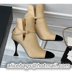 Shop Duplicate Chanel Lambskin Short Boots 9cm with Logo Back Apricot 080920