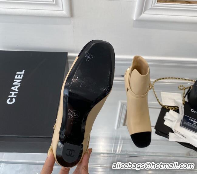 Shop Duplicate Chanel Lambskin Short Boots 9cm with Logo Back Apricot 080920