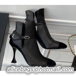 Cheap Price Chanel Lambskin Short Boots 9cm with Logo Back Black 080921