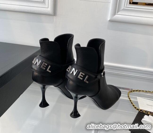 Cheap Price Chanel Lambskin Short Boots 9cm with Logo Back Black 080921