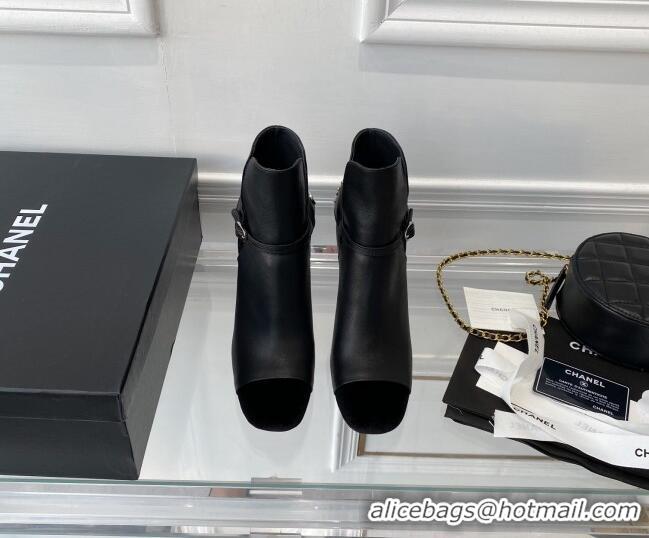 Cheap Price Chanel Lambskin Short Boots 9cm with Logo Back Black 080921