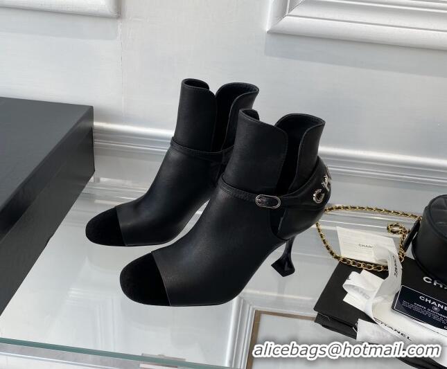 Cheap Price Chanel Lambskin Short Boots 9cm with Logo Back Black 080921