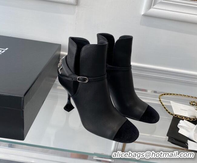 Cheap Price Chanel Lambskin Short Boots 9cm with Logo Back Black 080921