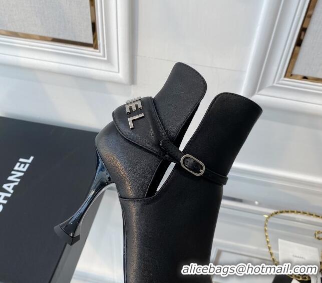 Cheap Price Chanel Lambskin Short Boots 9cm with Logo Back Black 080921