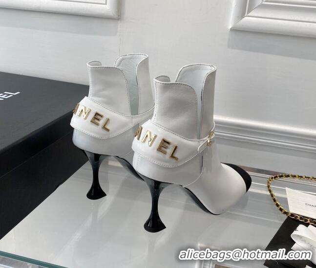 Top Quality Chanel Lambskin Short Boots 9cm with Logo Back White 080922