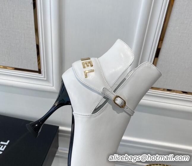 Top Quality Chanel Lambskin Short Boots 9cm with Logo Back White 080922