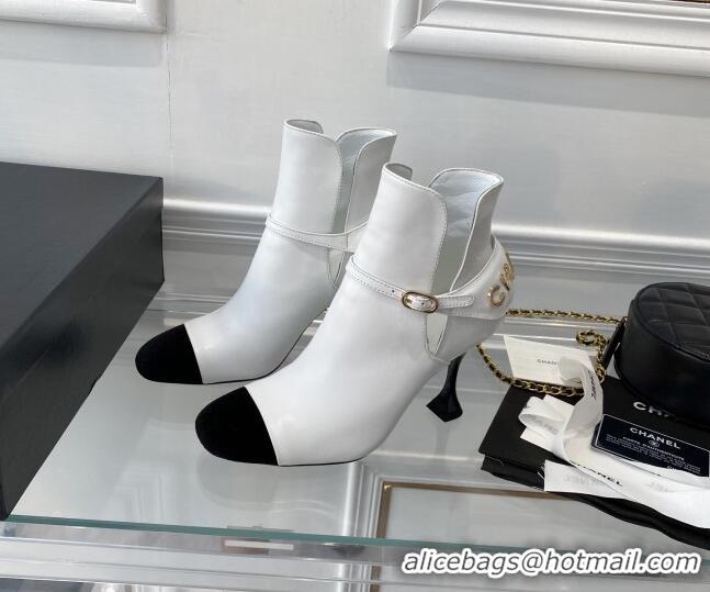 Top Quality Chanel Lambskin Short Boots 9cm with Logo Back White 080922