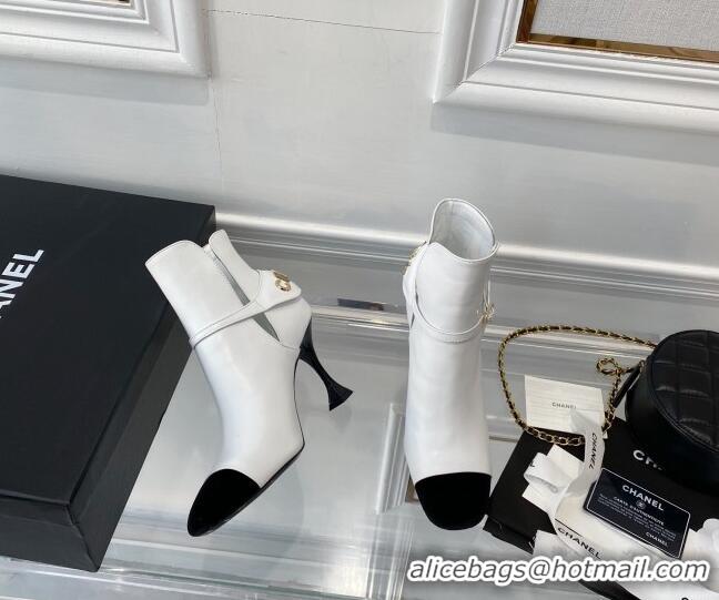 Top Quality Chanel Lambskin Short Boots 9cm with Logo Back White 080922