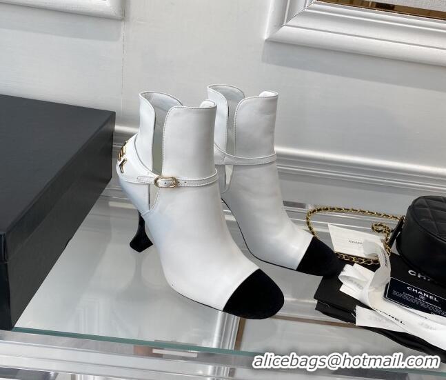 Top Quality Chanel Lambskin Short Boots 9cm with Logo Back White 080922