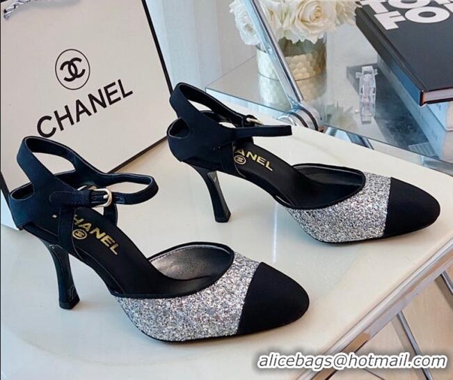 Best Luxury Chanel Sequins Slingback Pumps 8.5cm Silver 080928