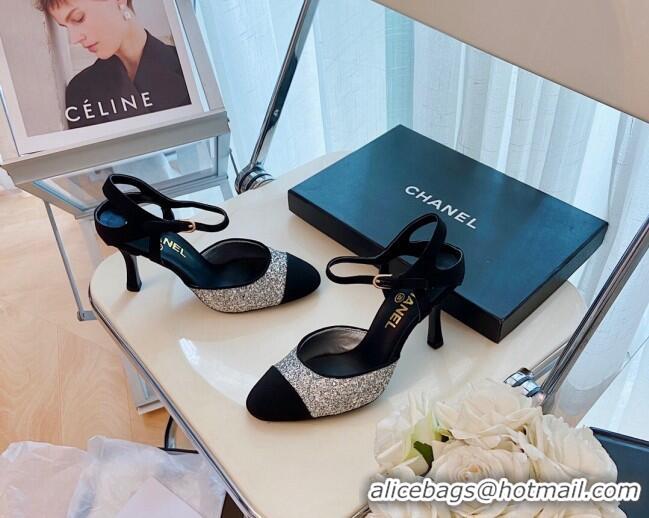 Best Luxury Chanel Sequins Slingback Pumps 8.5cm Silver 080928