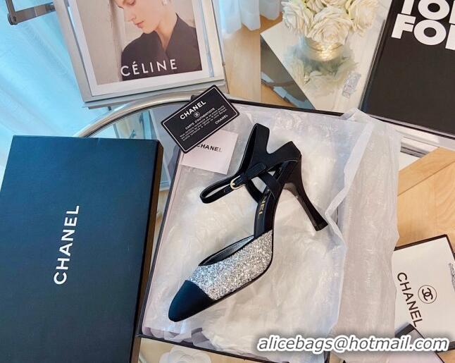 Best Luxury Chanel Sequins Slingback Pumps 8.5cm Silver 080928