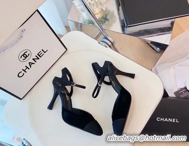 Top Quality Chanel Silk Slingback Pumps 8.5cm Black 080930