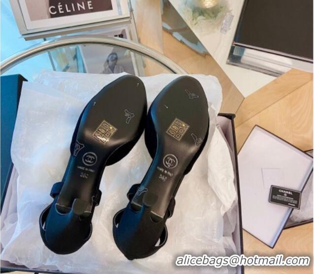 Top Quality Chanel Silk Slingback Pumps 8.5cm Black 080930