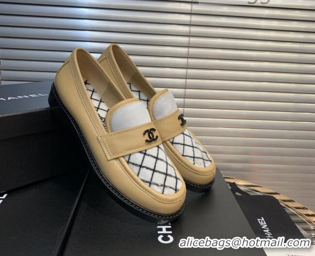 Low Price Chanel Quilted Fabric Loafers 080931 Apricot 2021