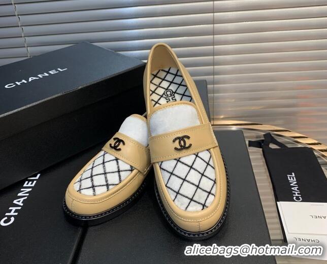 Low Price Chanel Quilted Fabric Loafers 080931 Apricot 2021