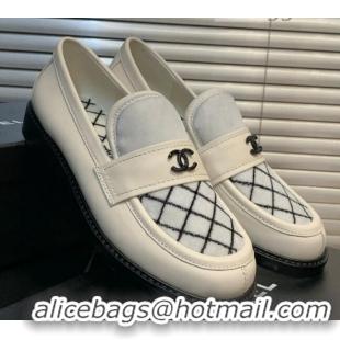 Top Grade Chanel Quilted Fabric Loafers 080932 White 2021