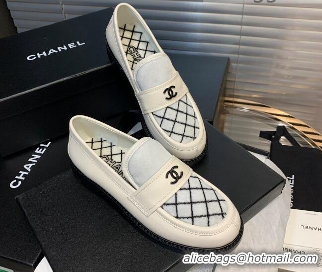 Top Grade Chanel Quilted Fabric Loafers 080932 White 2021