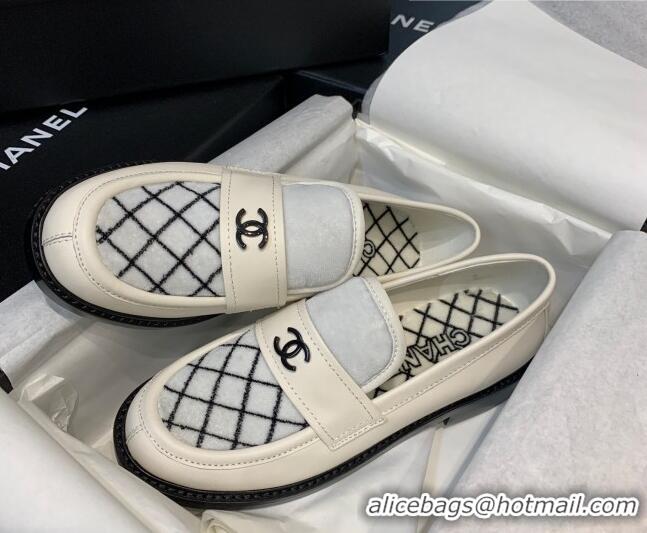 Top Grade Chanel Quilted Fabric Loafers 080932 White 2021