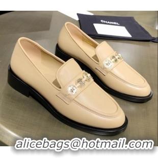 Unique Style Chanel Calfskin Loafers with Coin Charm G37932 Apricot 2021