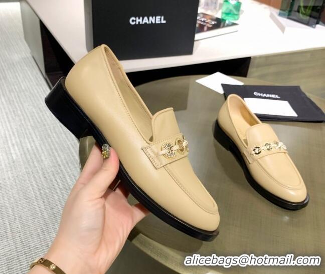 Unique Style Chanel Calfskin Loafers with Coin Charm G37932 Apricot 2021