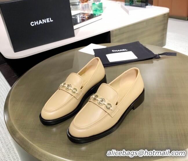 Unique Style Chanel Calfskin Loafers with Coin Charm G37932 Apricot 2021