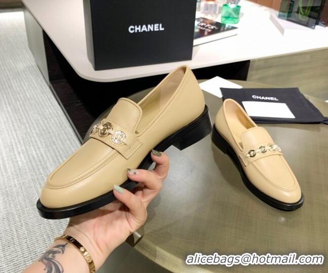 Unique Style Chanel Calfskin Loafers with Coin Charm G37932 Apricot 2021