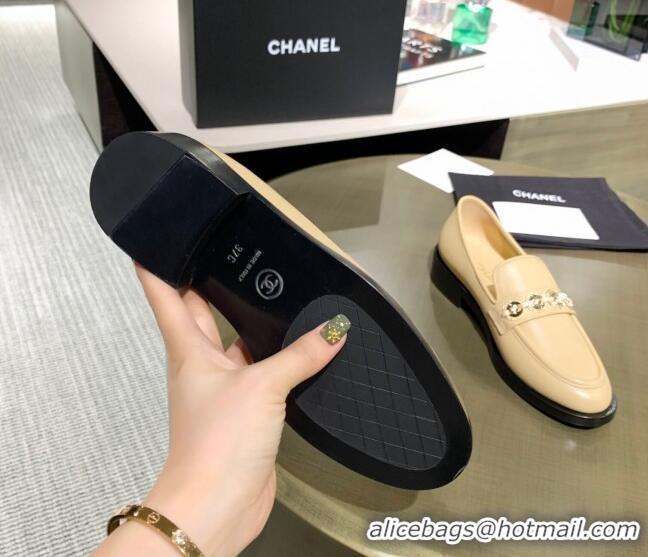 Unique Style Chanel Calfskin Loafers with Coin Charm G37932 Apricot 2021